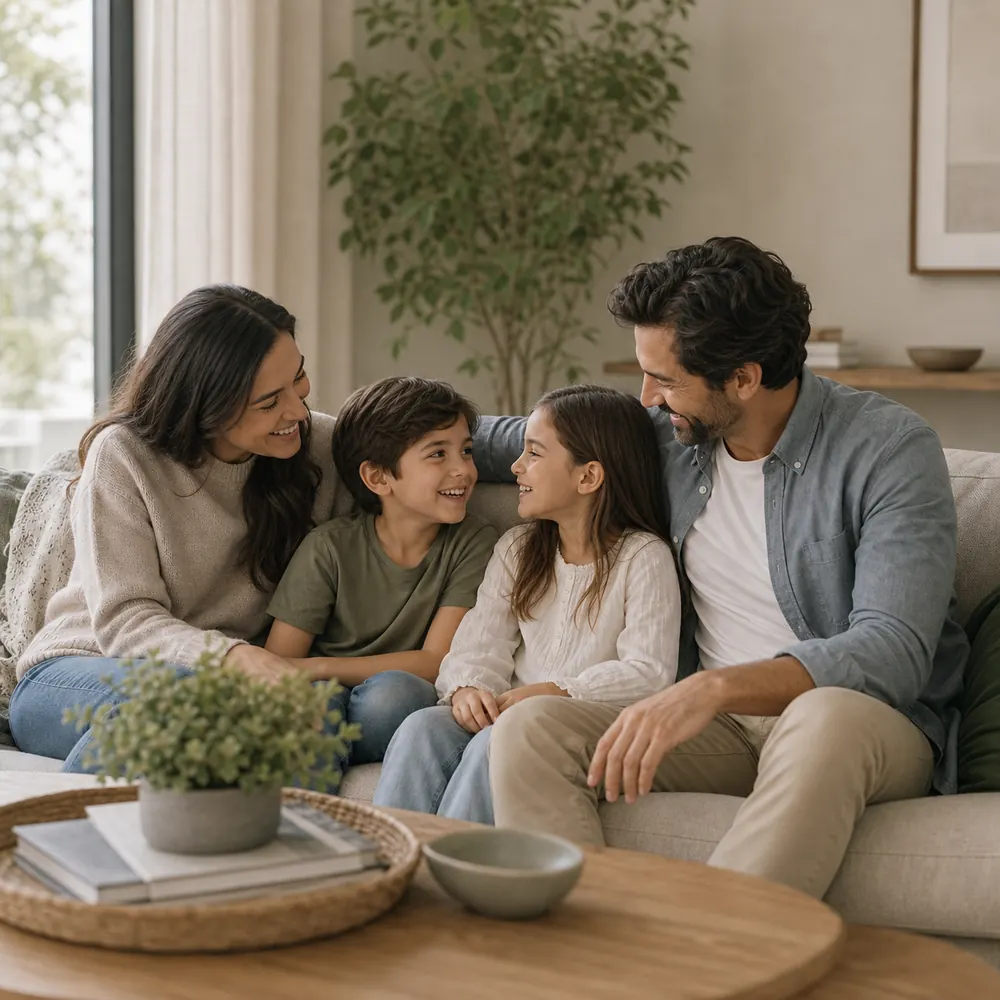 Family discussing insurance coverage at home