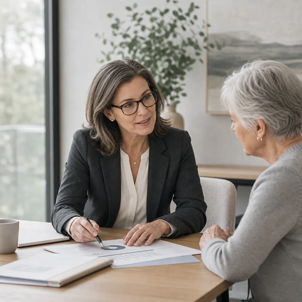 Wealth management advisor reviewing a portfolio with clients