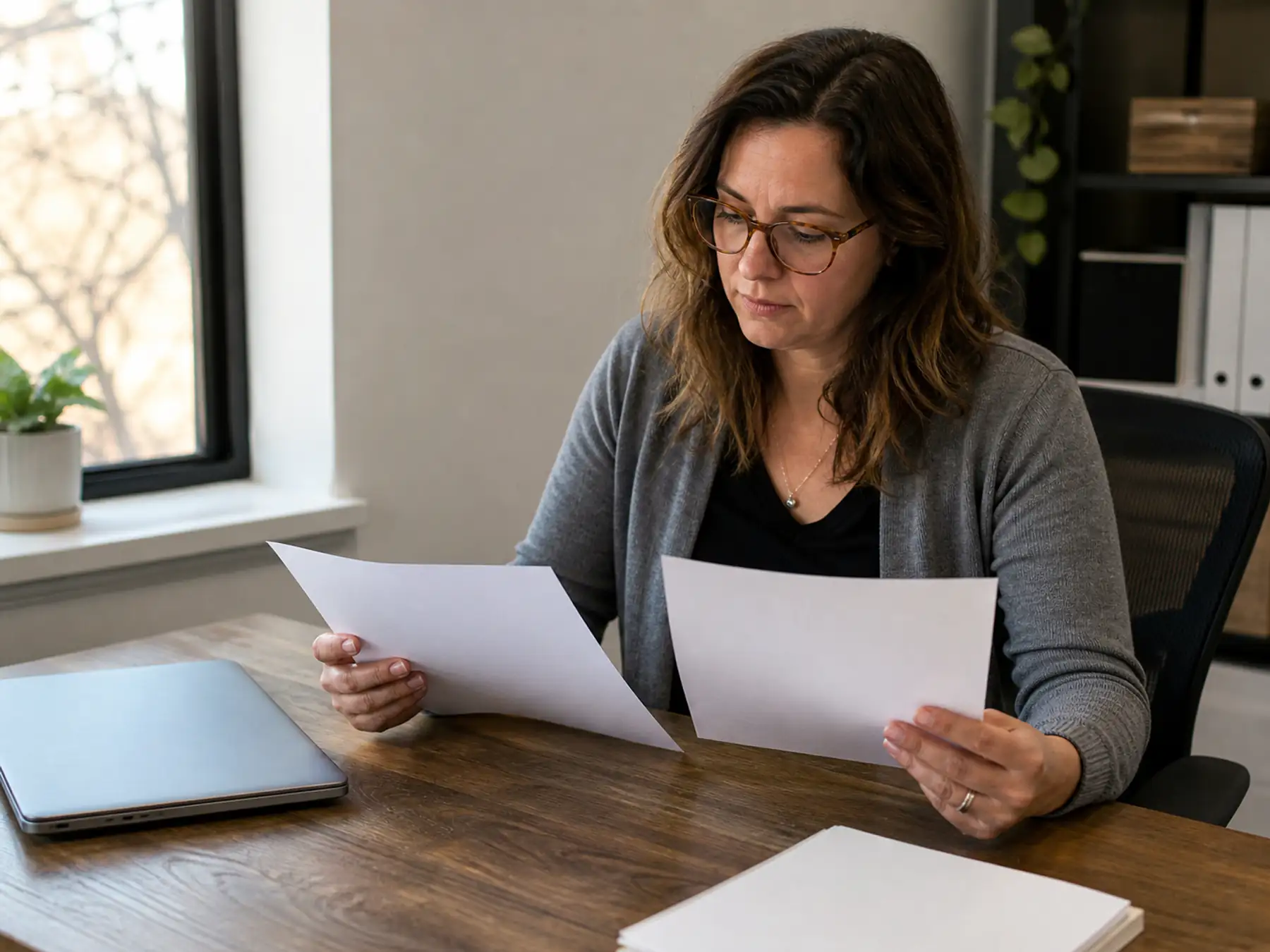 Illustrative mortgage-lender practitioner reviewing marketing work.